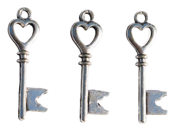 Key Ring Charm with Three Heart Skeleton Keys to My Heart Sterling Silver Key Ring Charm with Three Heart Skeleton Keys to My Heart Sterling Silver