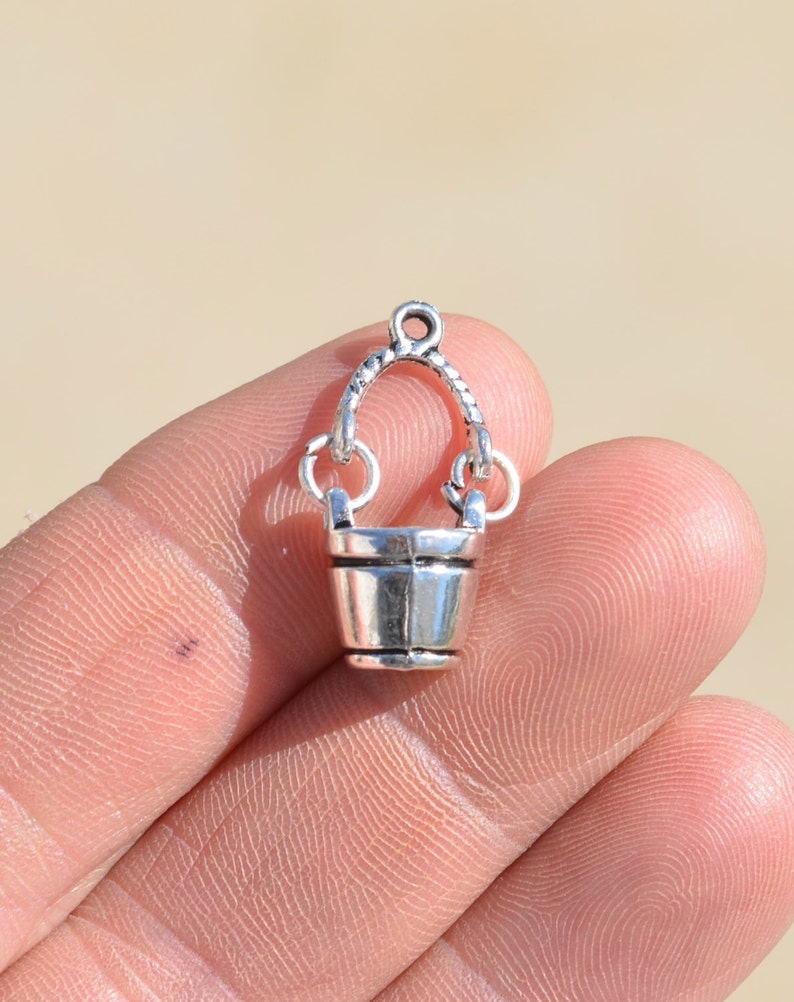 BULK 25 Bucket 3D Silver Tone Charms SC3912