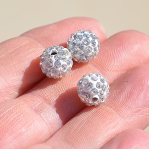 5 Shamballa 10mm Round White Beads BD308