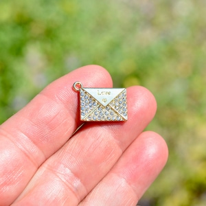 BULK 10  Rhinestone Love Envelope Gold  Tone Charms GC3408