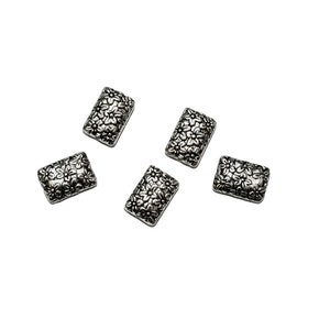 May include: Five silver-toned metal rectangular buttons with a floral design.