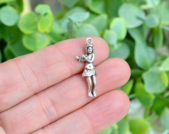 BULK 20  Hula Dancer 3D Girl Silver Tone Charms SC6729