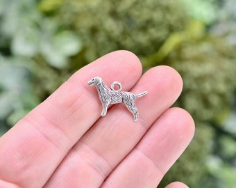 10   Retriever Dog 3D Silver Tone Charms SC2859