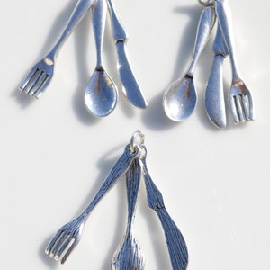 1 Spoon, Fork and Knife Set Silver Tone Charms SC3665 image 5
