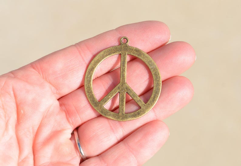 1 Large Peace Sign Bronze Tone Charm BC2103
