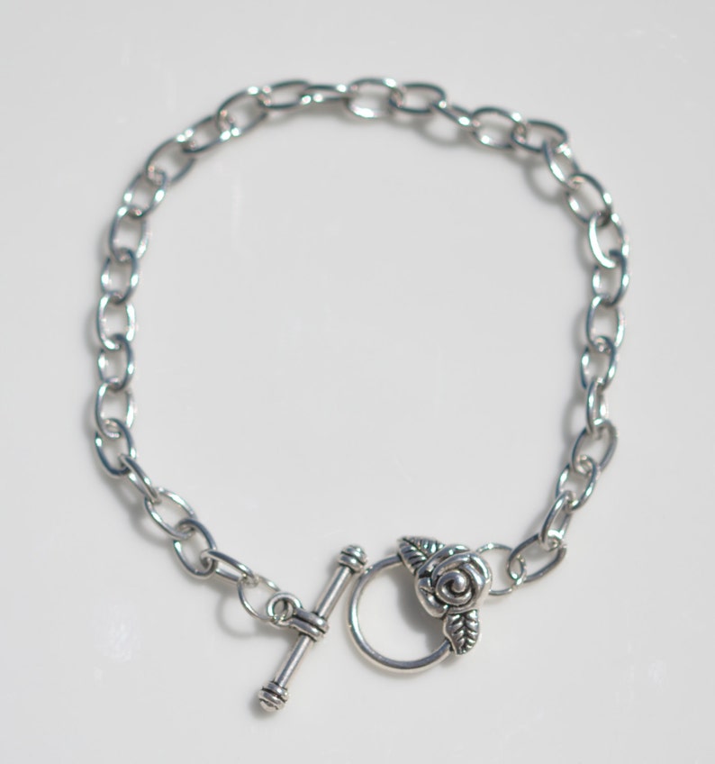 Stainless Steel Charm Bracelet with Floral Toggle Clasp C805 Etsy