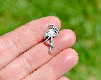 BULK 50  Flamingo Silver Tone Bird  Charms SC1403