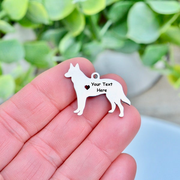 Stainless Steel  Custom Laser Engraved German Shepherd Dog Charm EB87E