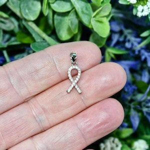1 Rhinestone Cancer Awareness Platinum Plated, Brass Ribbon Charms SC5667