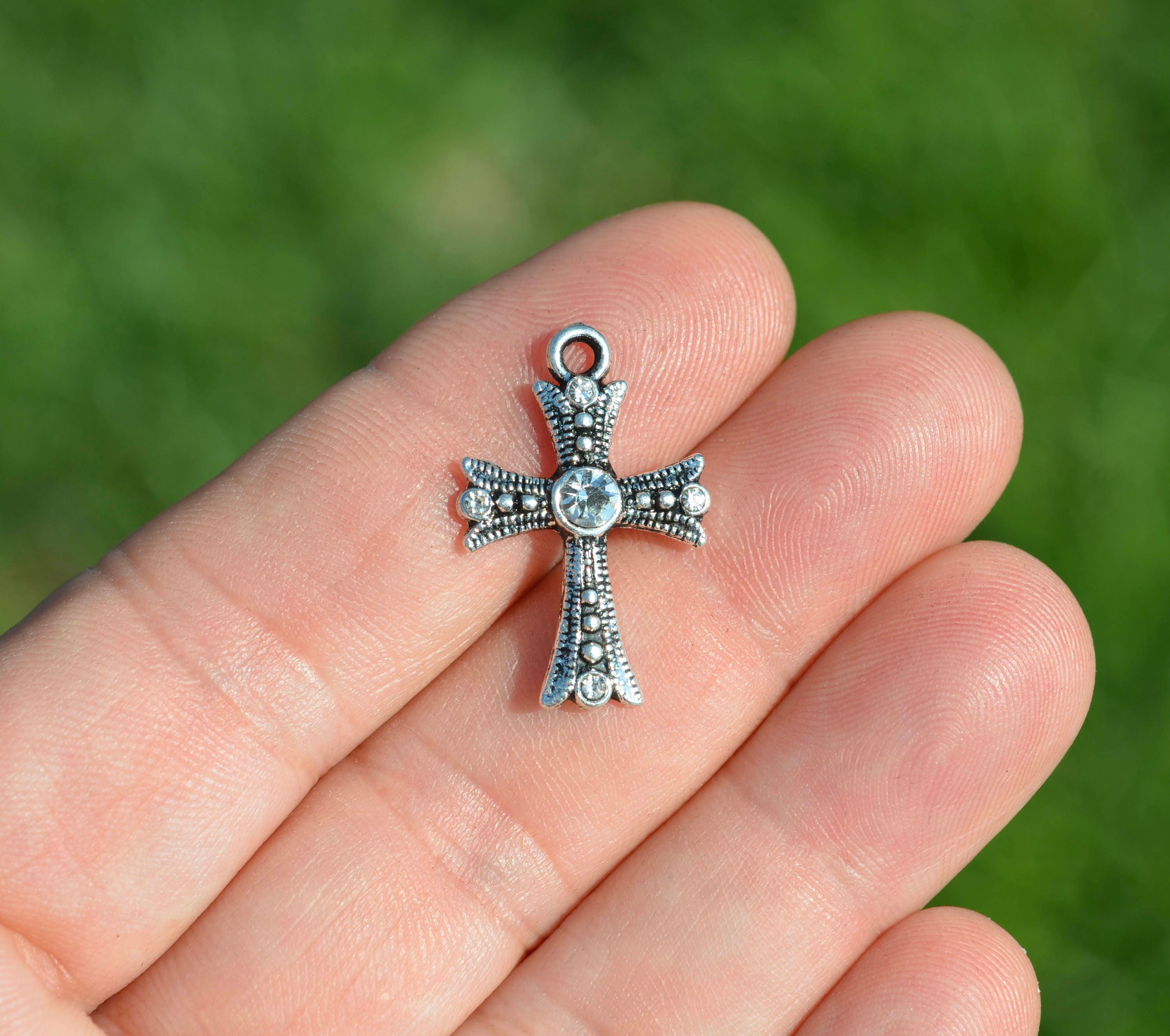 BULK 20 Rhinestone Cross Silver Tone Charms SC5222 - Etsy