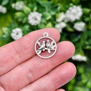 1  Birds on Perch Silver Tone  Charm SC1340