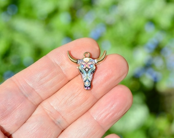 BULK 20 Steer Skull Head Enamel Gold Tone Charms GC2634