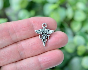 BULK 20  LVT Licensed Veterinary Technician Medical Silver Tone Charms SC2603
