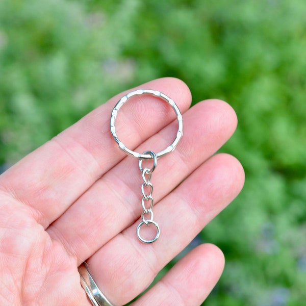 BULK 50  Key Ring Holder Silver Tone with Extender Chain F321