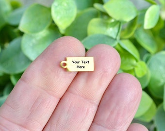 Personalized Stainless Steel 13.5mm Gold Plated Charm, Laser Engraved, Choose Your Font and Quantity Options Small Rectangle Charm EB186E