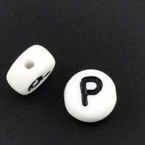 20 White Acrylic Letter P Beads, 7mm Round Alphabet Beads  BD1050
