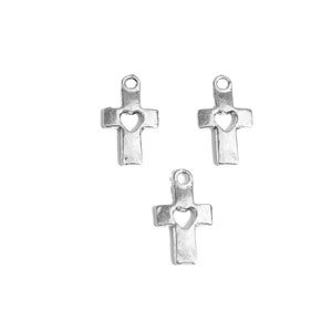BULK 50 Cross with Heart Silver Tone Charms SC1706 image 3