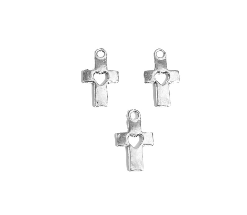 BULK 50 Cross with Heart Silver Tone Charms SC1706 image 3