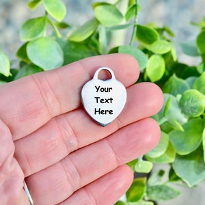 Personalized  Stainless Steel Heart Large 26mm  Charm, Laser Engraved, Choose Your Font, and Quantity EB152E