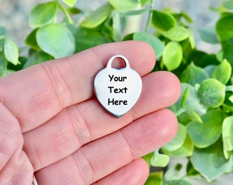 Personalized  Stainless Steel Heart Large 26mm  Charm, Laser Engraved, Choose Your Font, and Quantity EB152E