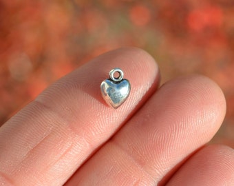 BULK 50  Puffed Mini Heart 9 x 7mm Silver Tone Charms SC3229