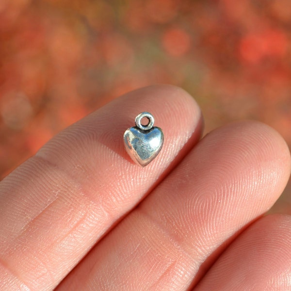 BULK 50  Puffed Mini Heart 9 x 7mm Silver Tone Charms SC3229