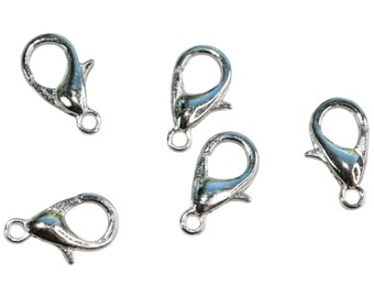 BULK 100 Bright Silver Tone Lobster 12mm Clasp F770