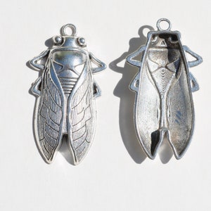 BULK 10 Cicada Sprinkhaan Grote Bug Silver Tone Charms SC6251 afbeelding 5