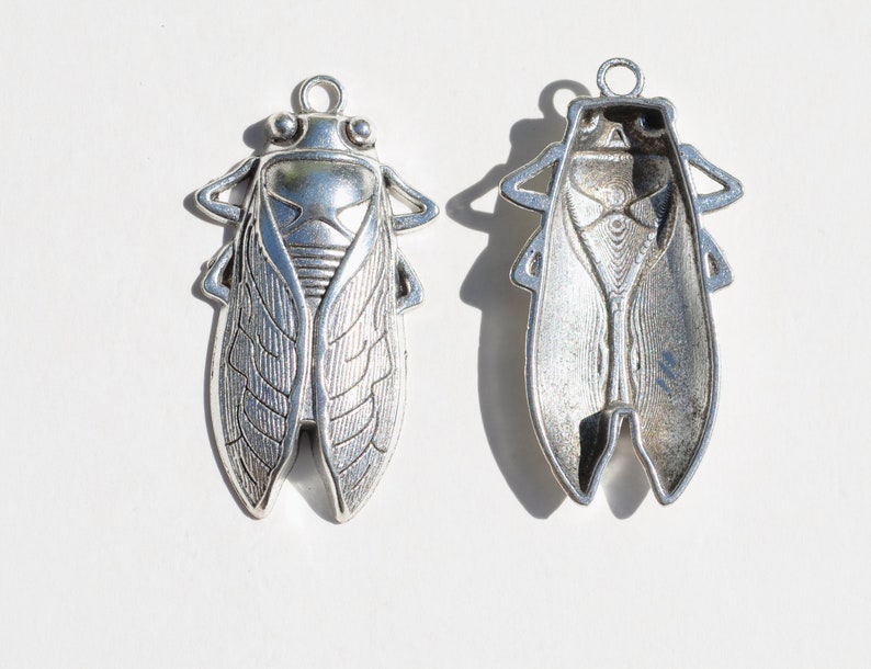 BULK 10 Cicada Sprinkhaan Grote Bug Silver Tone Charms SC6251 afbeelding 5