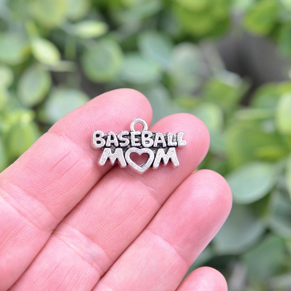 BULK 20  Baseball Mom Silver Tone Charms SC6758