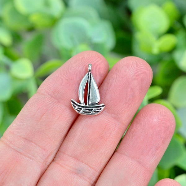 BULK 50 Sail Boat Silver Tone Charms SC1602