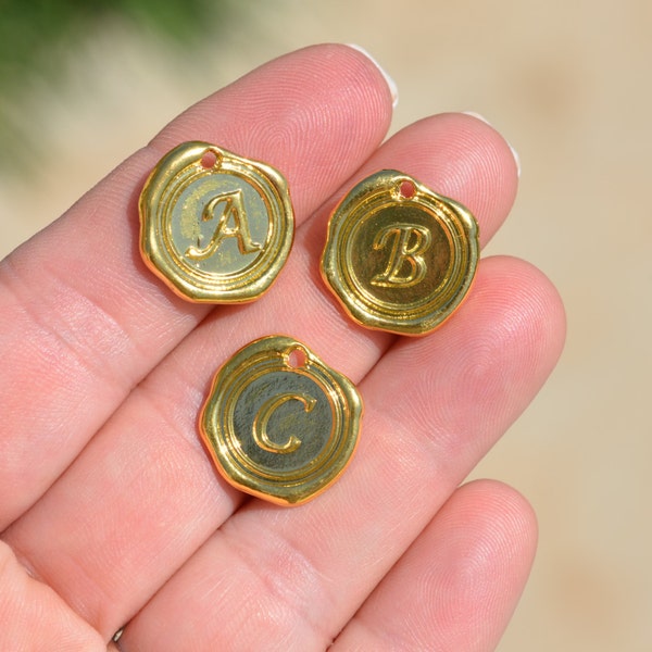 1 Set  Wax Stamp Gold Tone A through Z Alphabet Charms GC2546