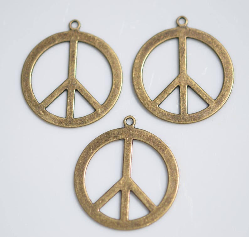 1 Large Peace Sign Bronze Tone Charm BC2103