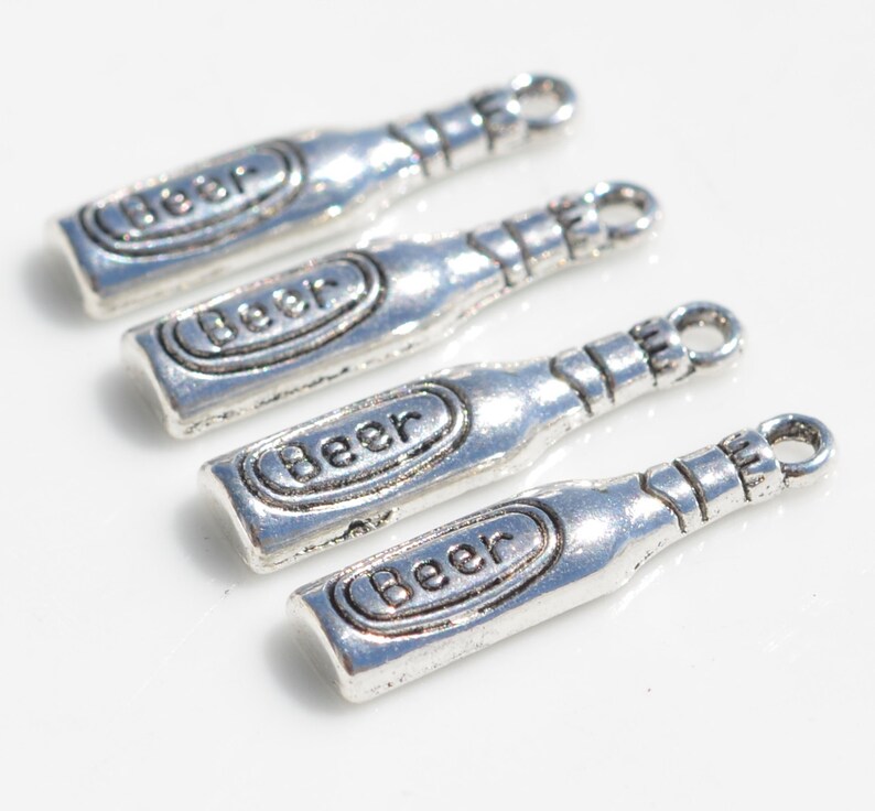 BULK 50 Beer Bottle Silver Tone Charms SC5446