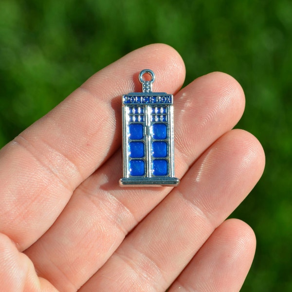 1 Police Box Blue Enamel and  Silver Tone Charms SC2201