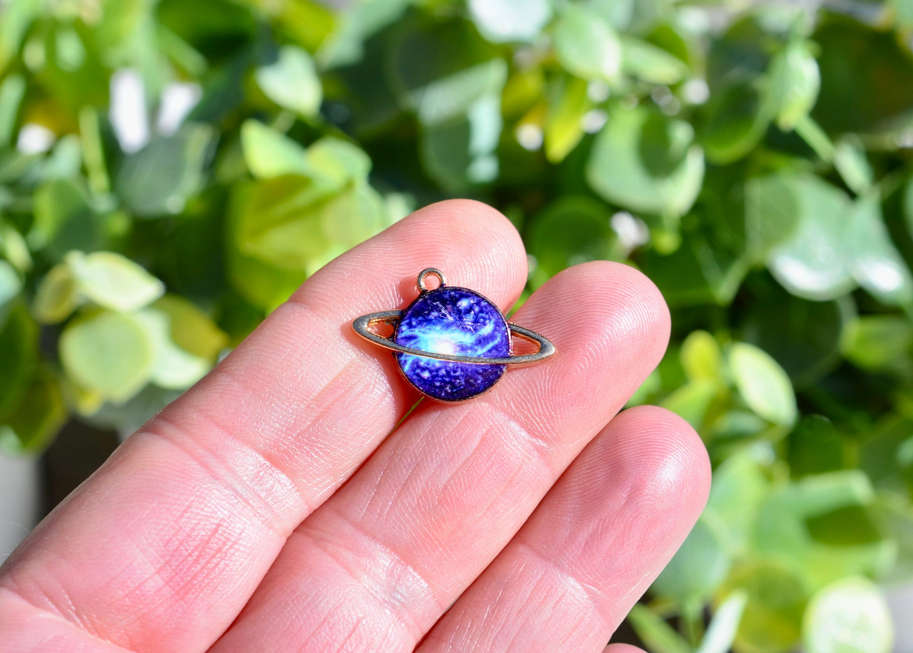 5 Planet Saturn Blue Purple Enamel, and Gold Tone Charms