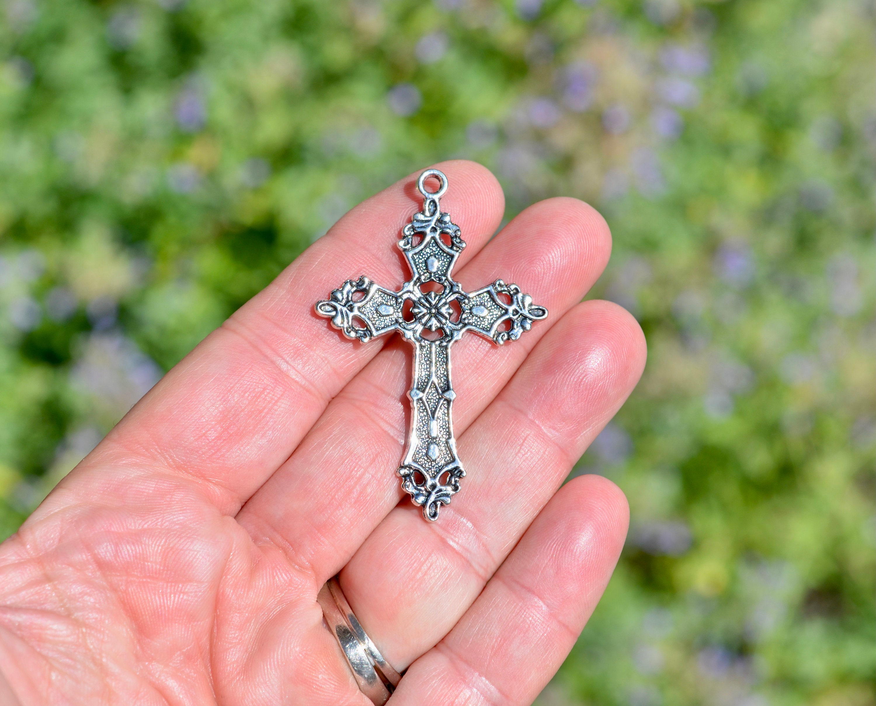 1 Large Cross Silver Tone Pendant SC6234 - Etsy
