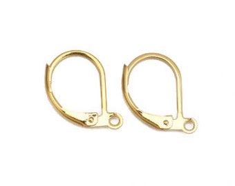 10 Stainless Steel Gold Plated Lever Back 16mm Earrings  with a Loop F674