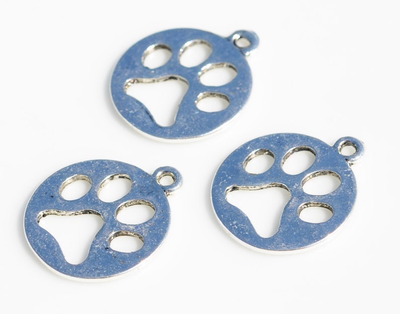BULK 20 Dog Paw Silver Tone Charms SC4215