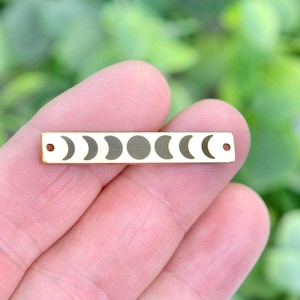 Moon Phase Charm,  Gold Plated Laser Engraved  Stainless Steel Connector Charm CC842