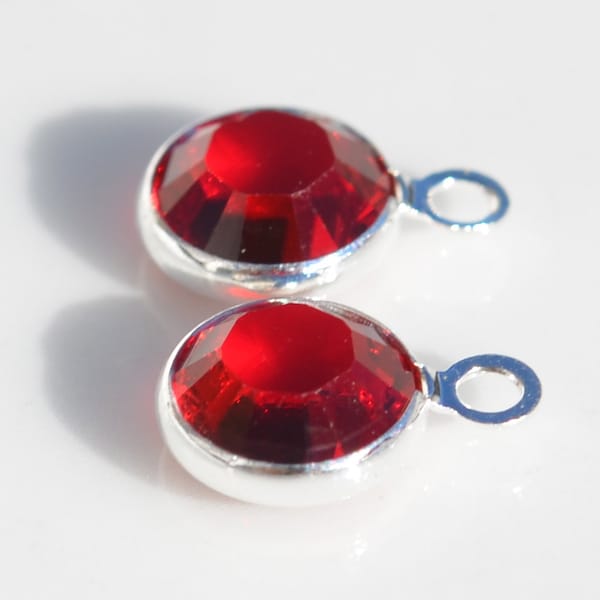 BULK 10 Siam, or Red Swarovski Silver Plated Birthstone Channel 6mm Charm SC2382