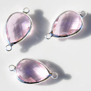 BULK 20 Light Pink Glass Birthstone Teardrop  Connector Charms SC6716