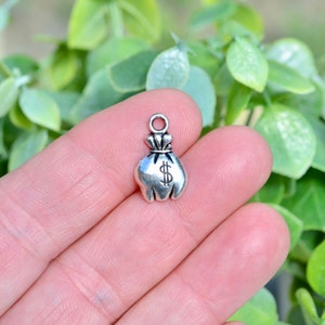 BULK 50   Money Bag Silver Tone Charms SC3001