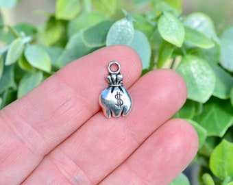 BULK 50   Money Bag Silver Tone Charms SC3001