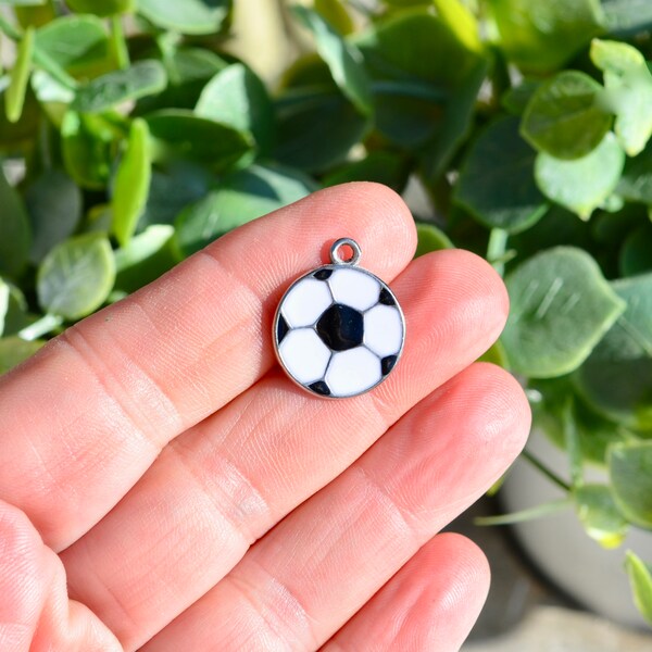 5 Black and White Enamel Soccer Ball Charms SC1220