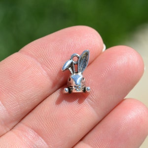 BULK 50  Bunny Rabbit  3D Head Silver Tone Charms SC2504