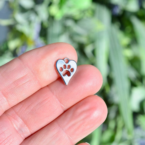 BULK 10  Heart  Silver Tone Charms with Stamped out  Paw Print SC5015