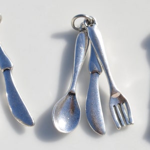 1 Spoon, Fork and Knife Set Silver Tone Charms SC3665 image 3