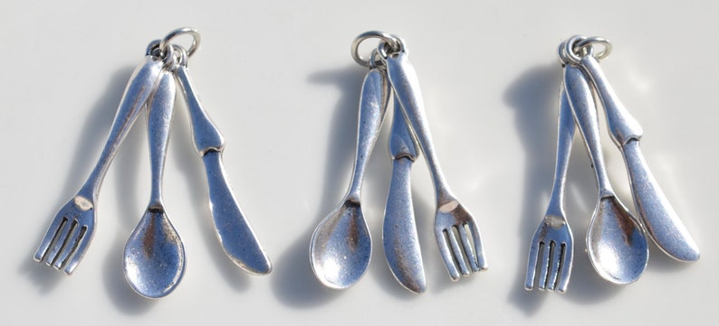 1 Spoon, Fork and Knife Set Silver Tone Charms SC3665 image 3