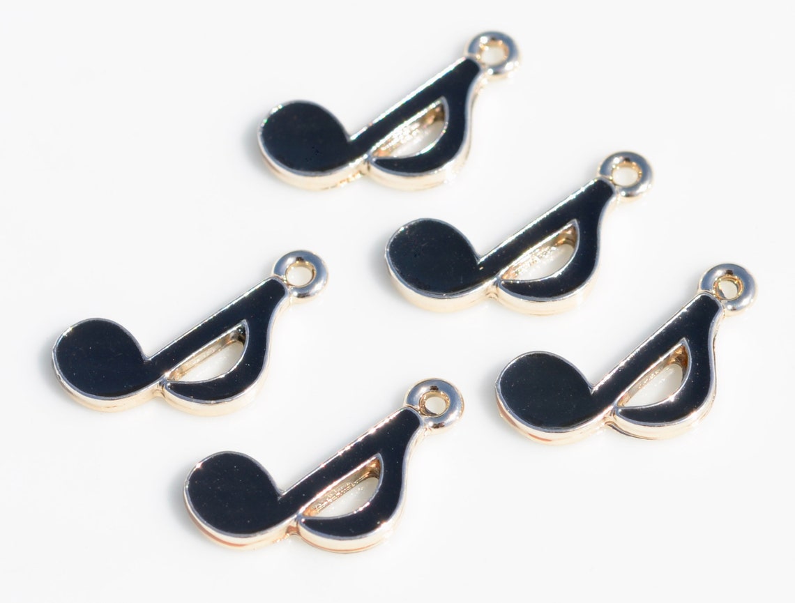 1 Music Note Gold Tone With Black Enamel Charm GC4224 - Etsy